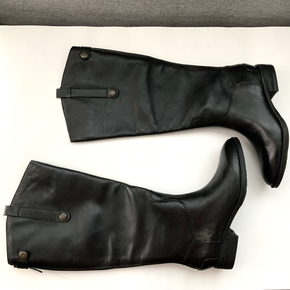 Sam Edelman Penny Knee-High Black Leather Riding Boots Block Heel Almond Toe - Picture 16 of 16
